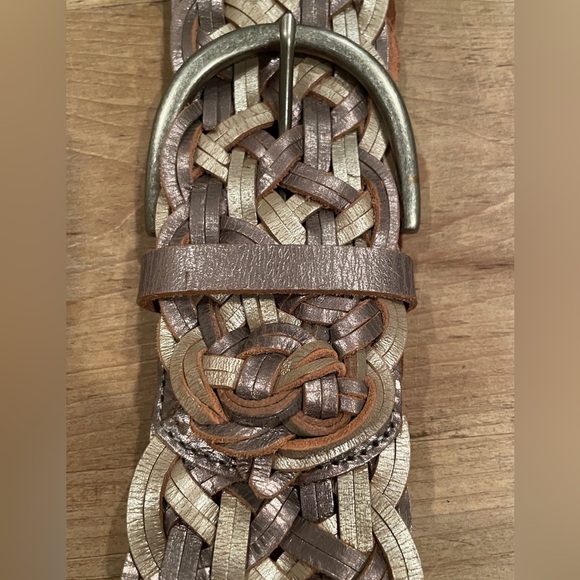 Linea Pelle VTG Boho Leather Metallic Braided Belt Boho Hipster Gypsy casual M - Picture 8 of 10